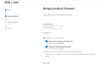 Microsoft 365 admin center - Add a user product licenses details